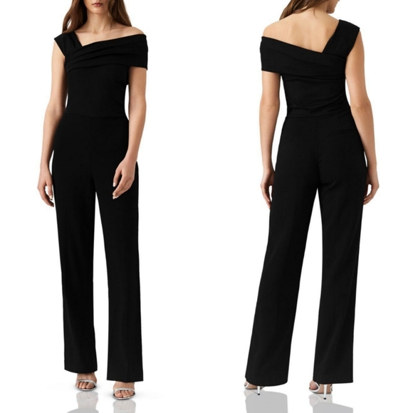 REISS Perla One-Shoulder Jumpsuit In Black 6.